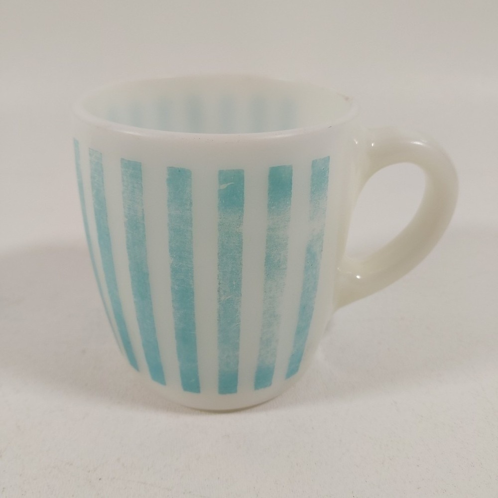 Vintage Hazel Atlas Turquoise‎ Candy Stripe Milk Glass Coffee Mug